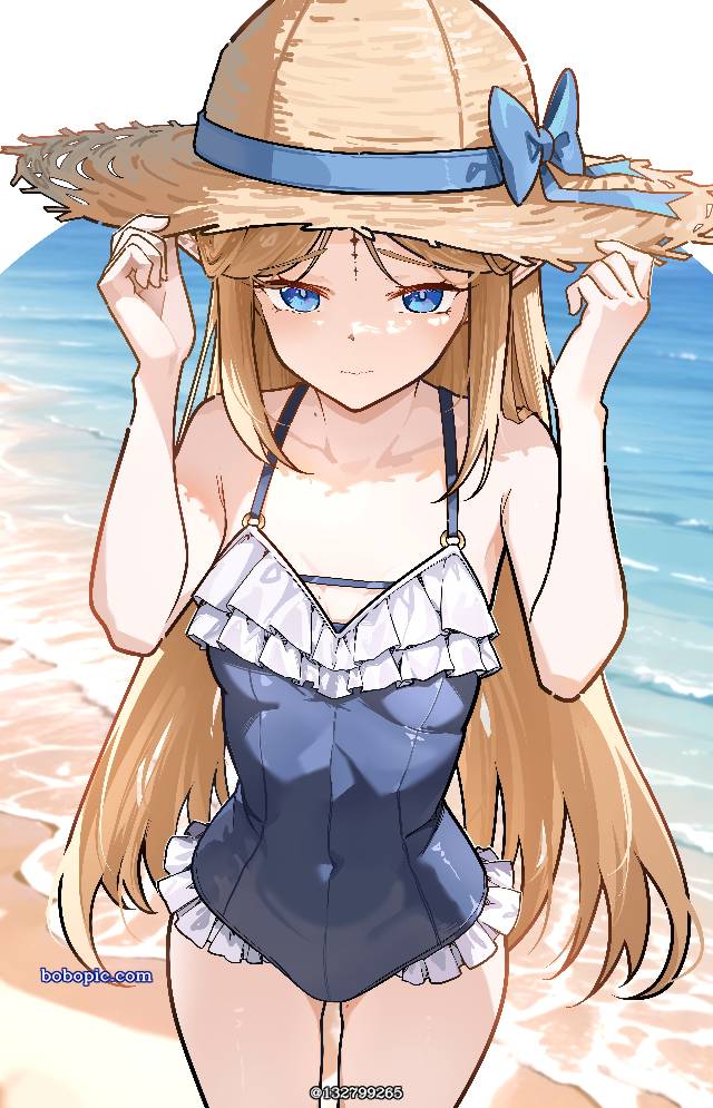 Wuthering Waves, Wuthering Waves, Cartethyia, 原创, 二次创作, 金发, 泳装, 草帽