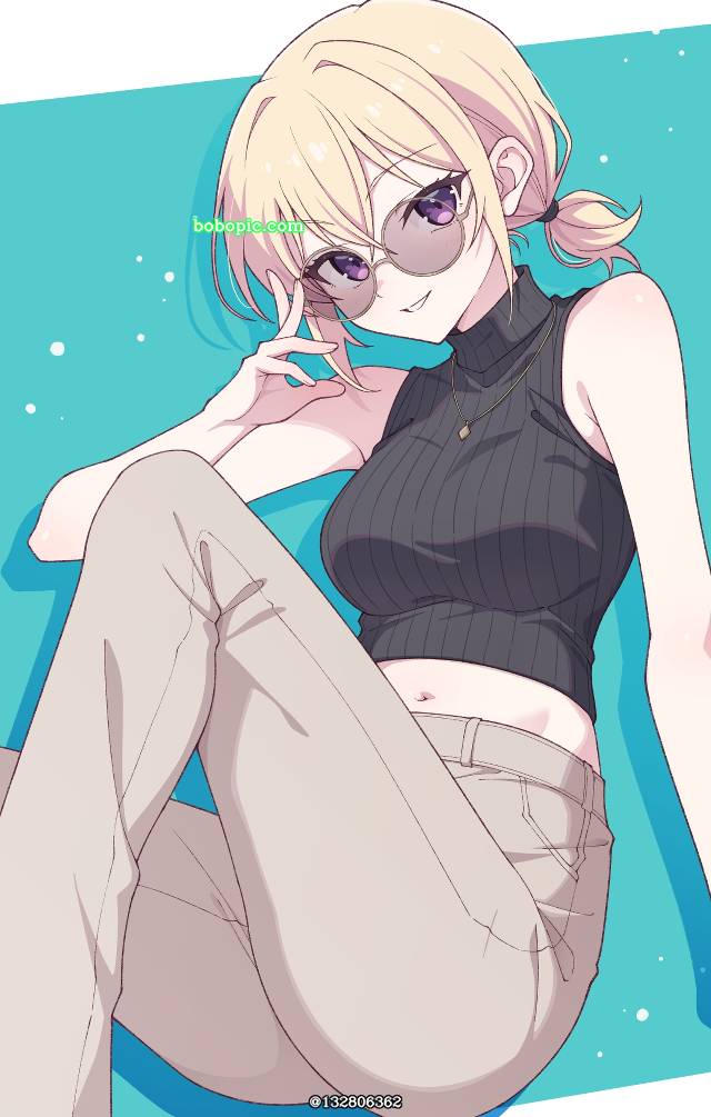 Uika Misumi, 肚脐, sunglasses, 金发, twin pig tails, 肚脐