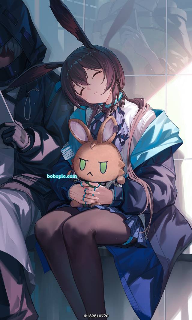 Arknights, 明日方舟, 阿米娅（明日方舟）, 博士(明日方舟), 黑丝袜, asleep, 兔耳, plushie, 明日方舟1000收藏