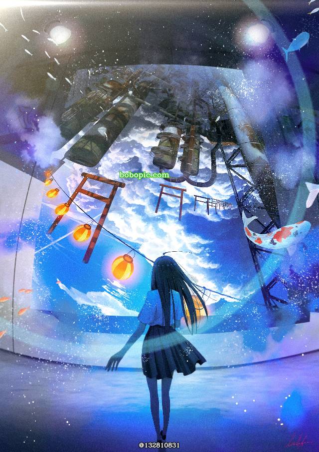 原创, 女孩子, 插画, 风景, background, sky