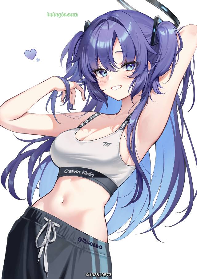 Hayase Yuuka, 腋下, smile, 腹部, sportswear, 脸红
