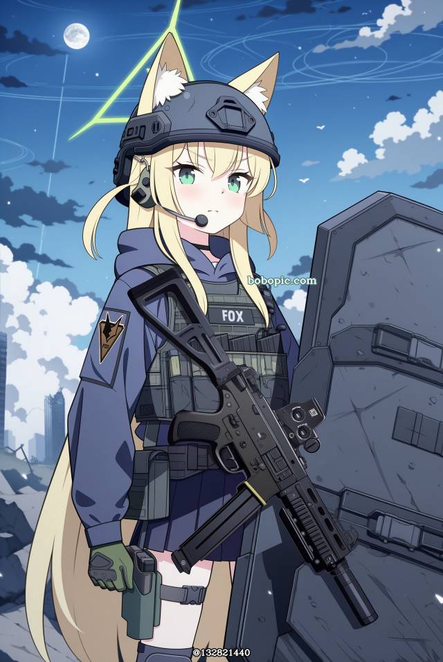 一张FOX小队,蔚蓝档案,武器娘,枪,胡桃,军事,小女孩,现代个人装备绘画图片