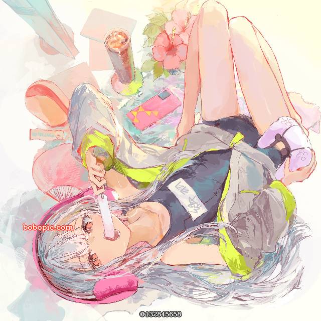 原创, 白发, red eyes, 学生泳衣, 头戴式耳机