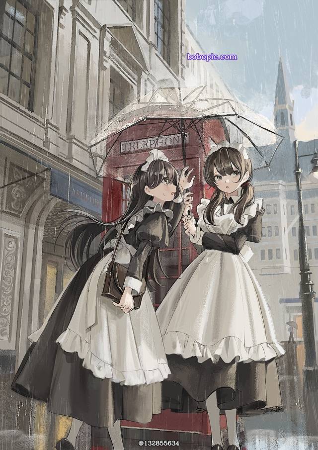 原创, 女孩子, 女仆, 伞, rain