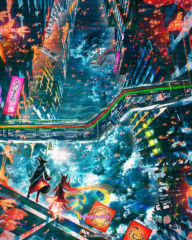 原创, 风景, background, 废墟, 奇幻, 金鱼, sky, 云