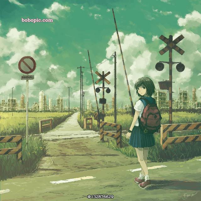 原创, background, 风景, 原创, 女孩子, 夏天, 铁路道口, factory
