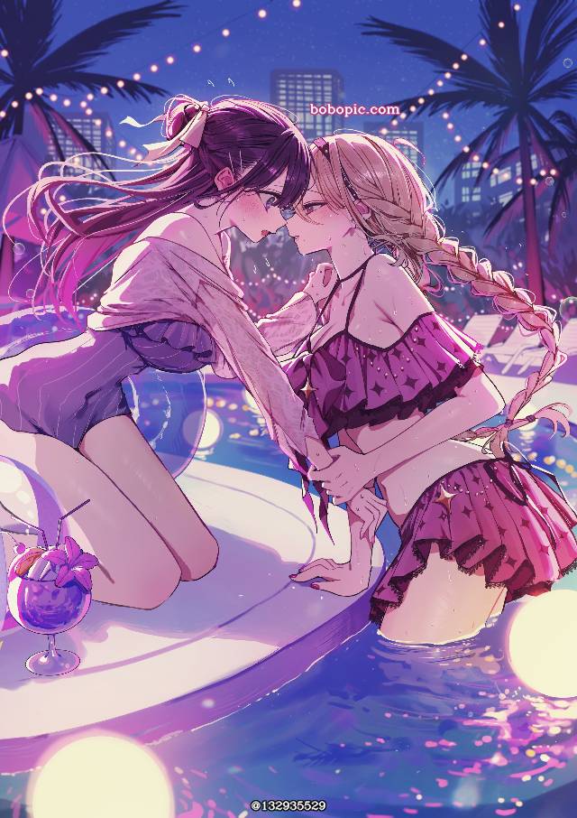 女孩子, 原创, 泳装, pool at night, 原创百合, 美甲, yuri, 原创1000users加入书籤, 百合1000收藏