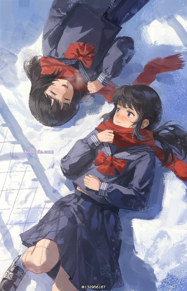 uniform, 女孩子, 水手服, 围巾, 原创100收藏, 仰卧