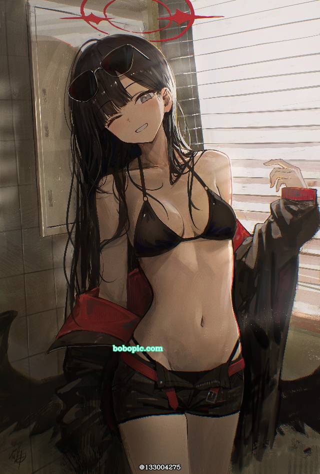 仲正一花, 碧蓝档案, High-leg panties, 黑色比基尼, Blue Archive 5000+ bookmarks, 肚脐