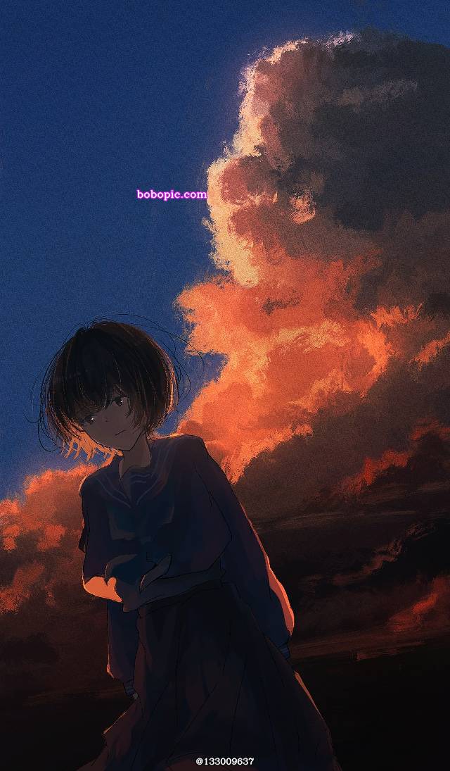 原创, 原创, 女孩子, 水手服, 夕阳, sky
