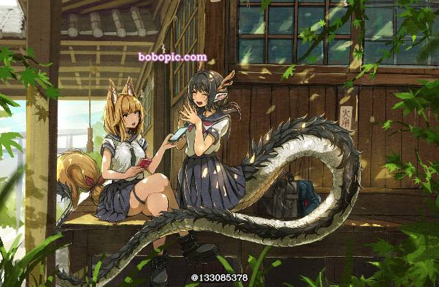 horned girl, 龙娘, 女高中生, 兽耳, 魔物娘, humanoid