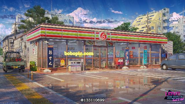 风景, background, 原创, convenience store, 马路, visual novel, 汽车