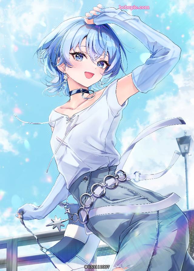 夏天, 蓝天, 女孩子, young girl, Hololive, 虚拟主播, Suisei Hoshimachi, Hoshimachi Suisei fanart