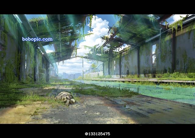 background, 风景, 插画, 废墟, 原创, 夏天