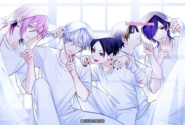 幽灵, curtain, 白衬衫, 银发, 黑发, 粉色头发, guy, 男孩子, 原创