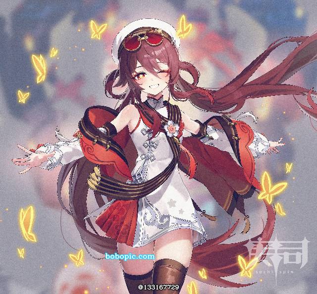 女孩子, Genshin Impact, Hu Tao (Genshin Impact), 宿雪桃红, 原神1000收藏, 抛媚眼