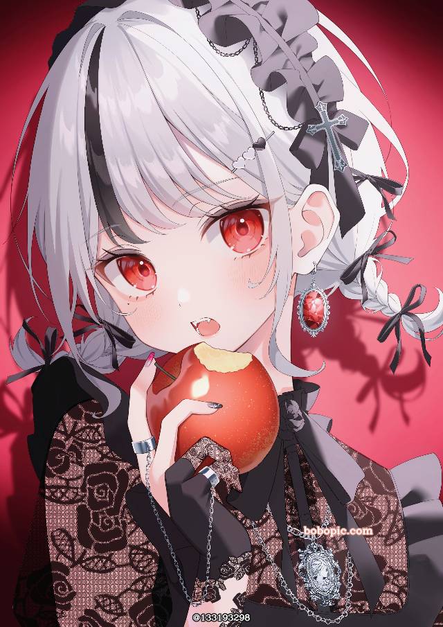 女孩子, 插画, 麻花辫, 原创, 哥特萝莉, 白发, apple