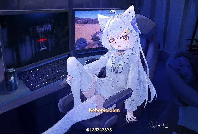 女孩子, stocking, beautiful girl, illustration, 兽耳, White silk pantyhose, neko musume