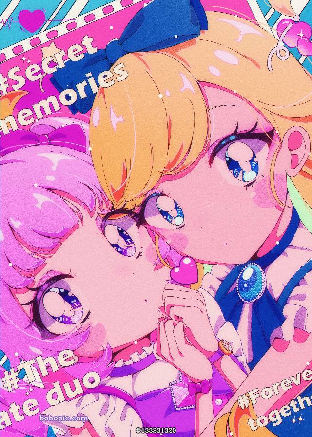 Himitsu no AiPri, AiPri, Himari Aozora, Mitsuki Hoshikawa, 复古, anime coloring