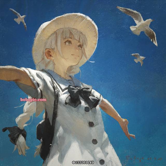 女孩子, 麻花辫, 白发