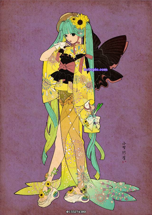插画, 和风, 初音未来, 夏天