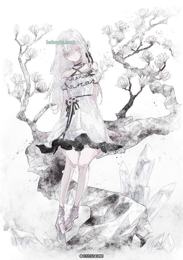 原创, 原创, 女孩子, black and white, 飘渺