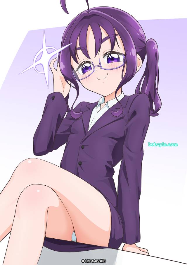 光之美少女, 紫雨心, You and Idol PreCure, girl in suit, 包臀裙, 坐着胖次走光, 胖次