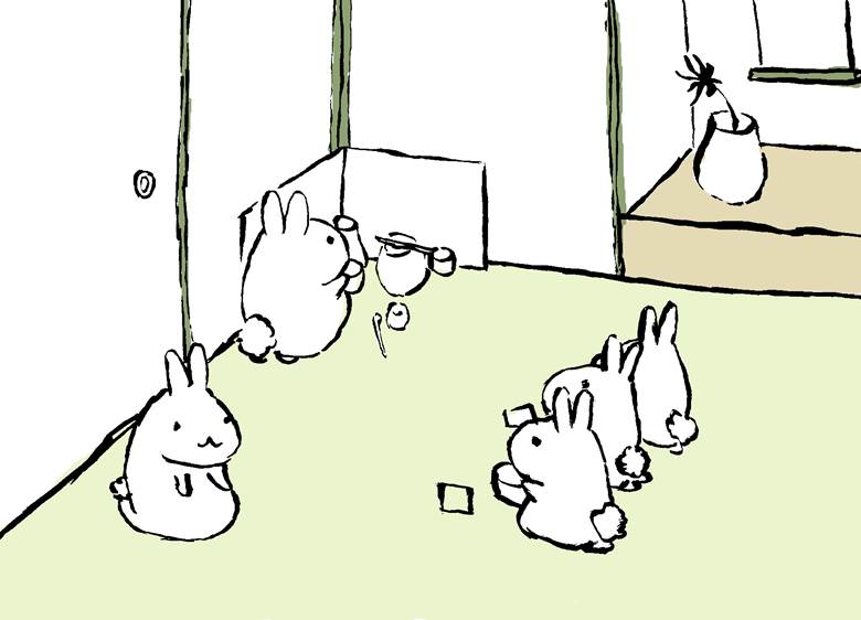 うさぎ茶会|rinco的小兔子动物插画图片