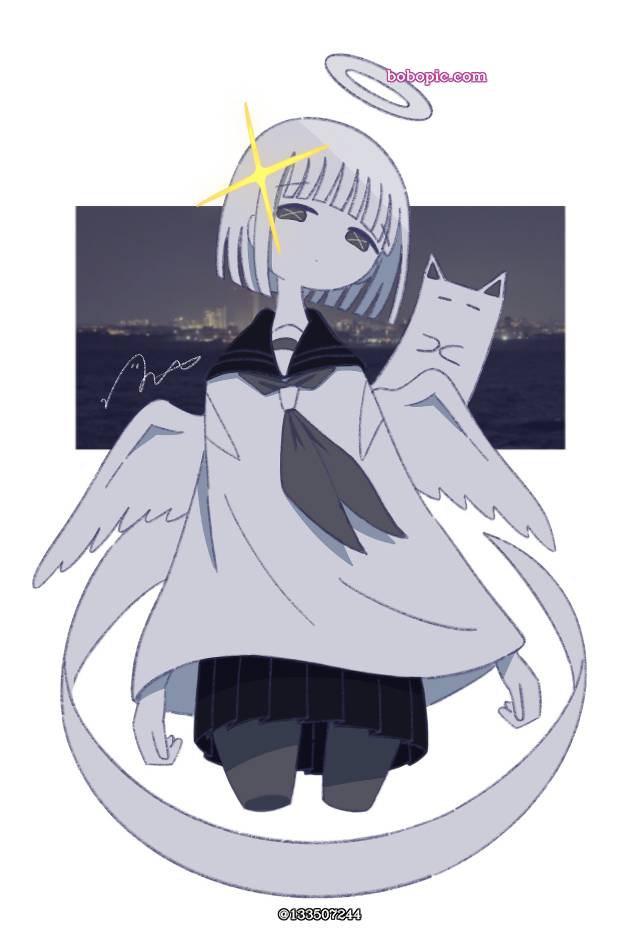 angel, ghost, 水手服, original illustration, 原创