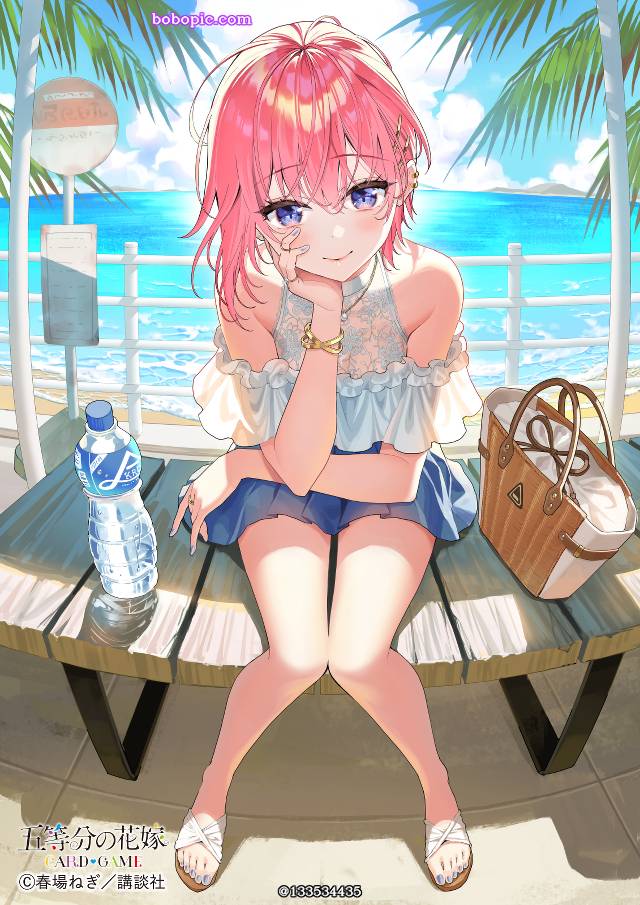 五等分的新娘, Ichika, sea, 夏天, bus stop, pleated skirt