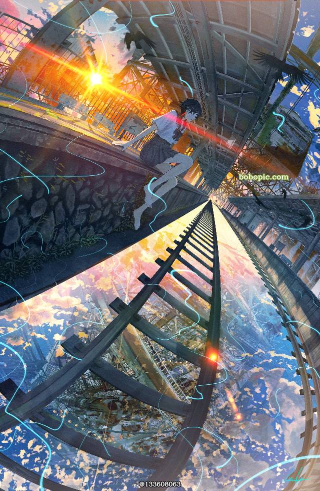 风景, background, 原创, 女孩子, 夕阳, 插画, 夏天, 原创1000users加入书籤