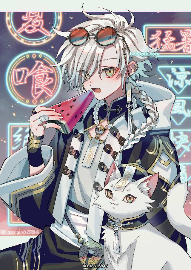 原创, 原创, 僵尸, 西瓜, cat, 男孩子, long-haired boy