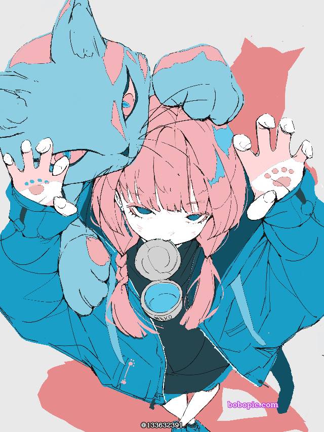 女孩子, 原创, 插画, young girl, free icon, cat, 粉色头发
