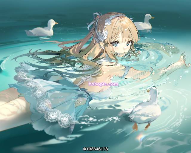 原创, 女孩子, 原创, water surface, duck, oshinagaki