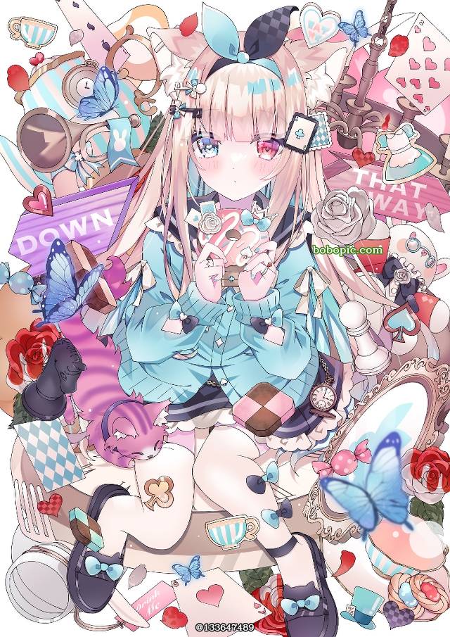 女孩子, 原创, 爱丽丝梦游仙境, 金发, 异色瞳, 兽耳, 水手服, uniform, inner color