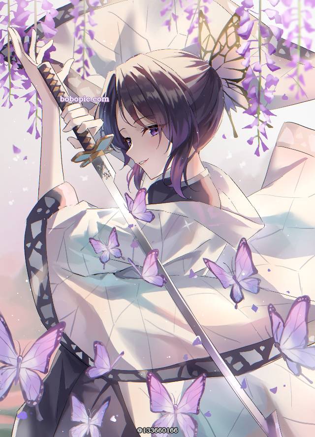 鬼灭之刃, 蝴蝶忍, 日本刀, 蝴蝶, 女孩子, 黑发, wisteria, Demon Slayer: Kimetsu no Yaiba 1000+ bookmarks