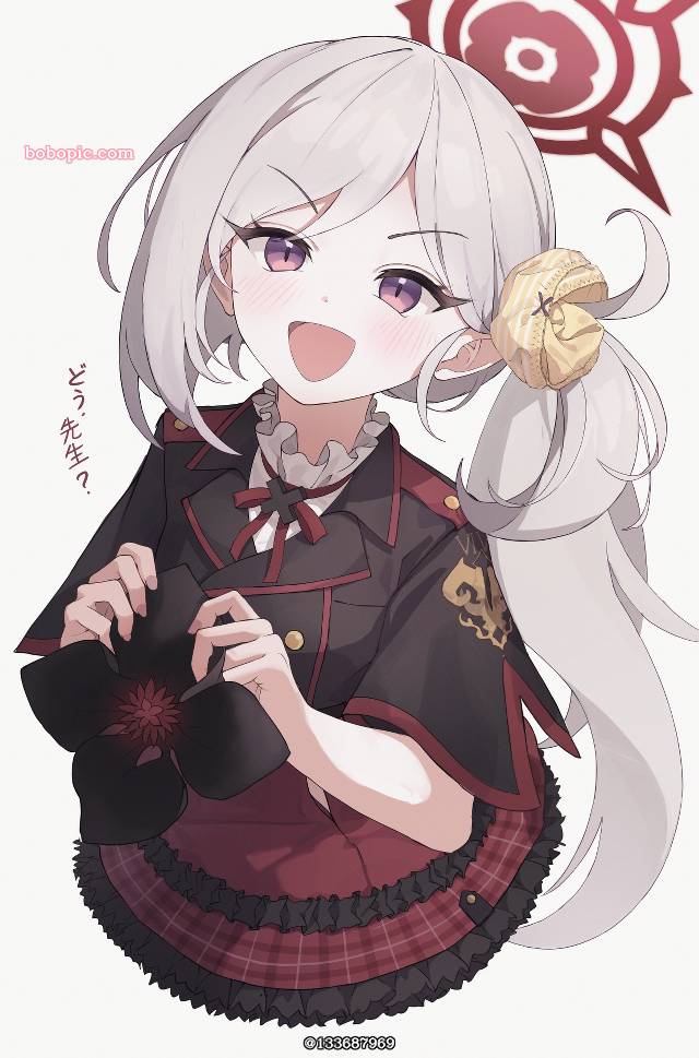 碧蓝档案, Asagi Mutsuki, White Hair, smile