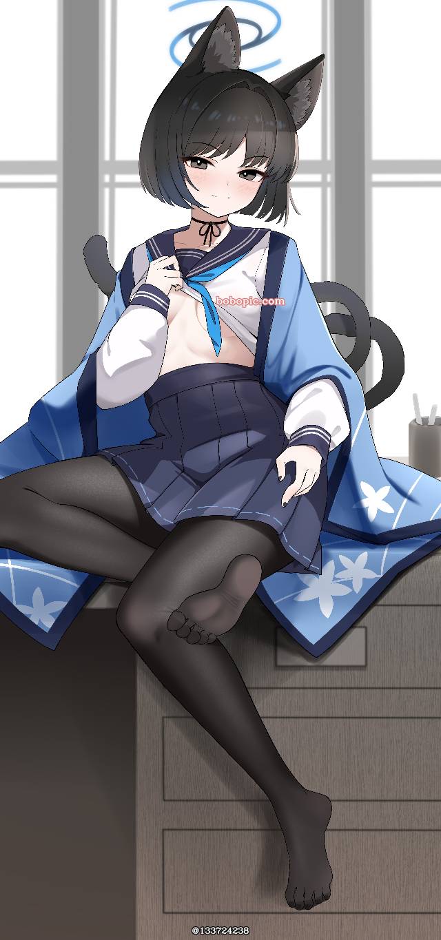 女孩子, 碧蓝档案, animal ears, 脚指, 黑裤袜, Kiryuu Kikyou, 脚底, 腿