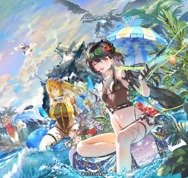 女孩子, young girl, Wuthering Waves, 金发, 黑发, 泳装, 欧派