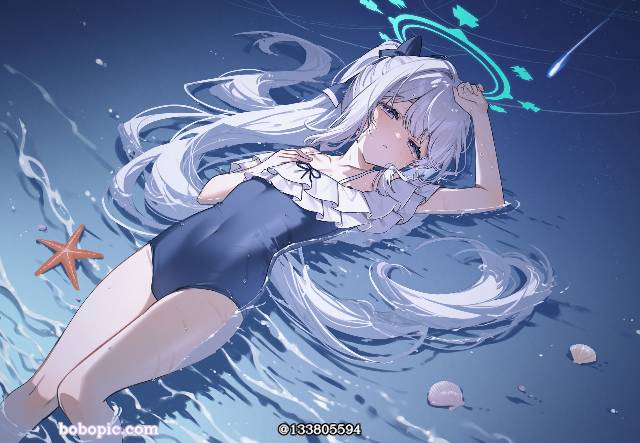 AI 画作, 女孩子, 萝莉, 碧蓝档案, 月雪宫子, 月雪宫子（泳装）, 泳装