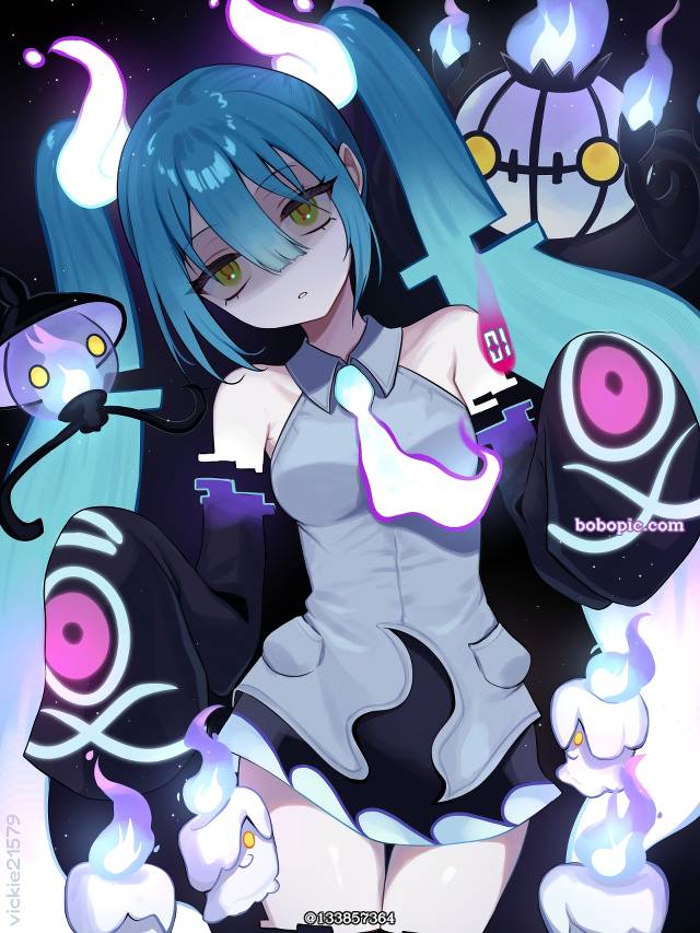 初音未来, Pokémon Miku, 精灵宝可梦, litwick, Lampent, chandelure