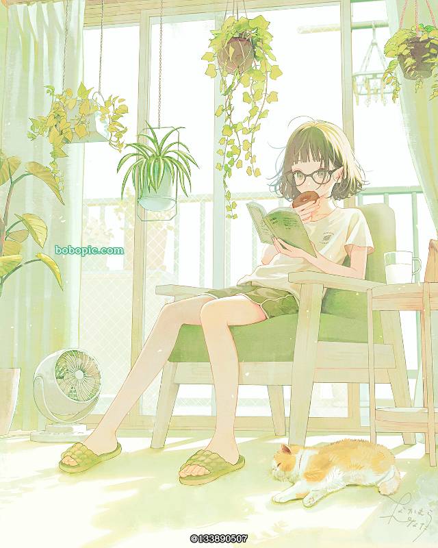 原创, 阳台, 女孩子, donut, cat