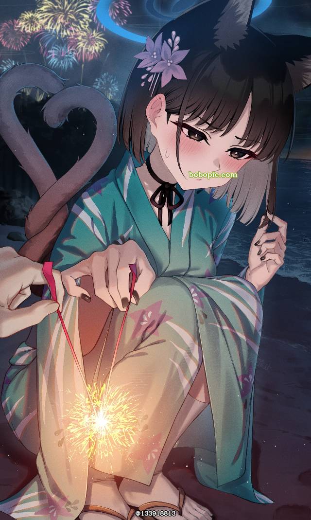 yukata, sparkler, Kiryuu Kikyou, 碧蓝档案