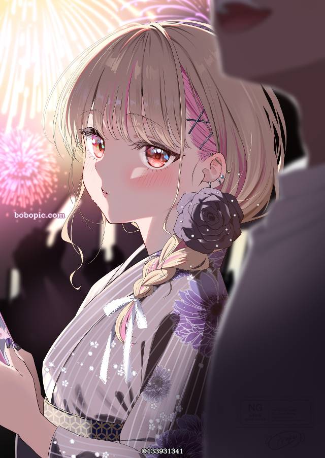 女孩子, 原创, 辣妹, 焰火, yukata