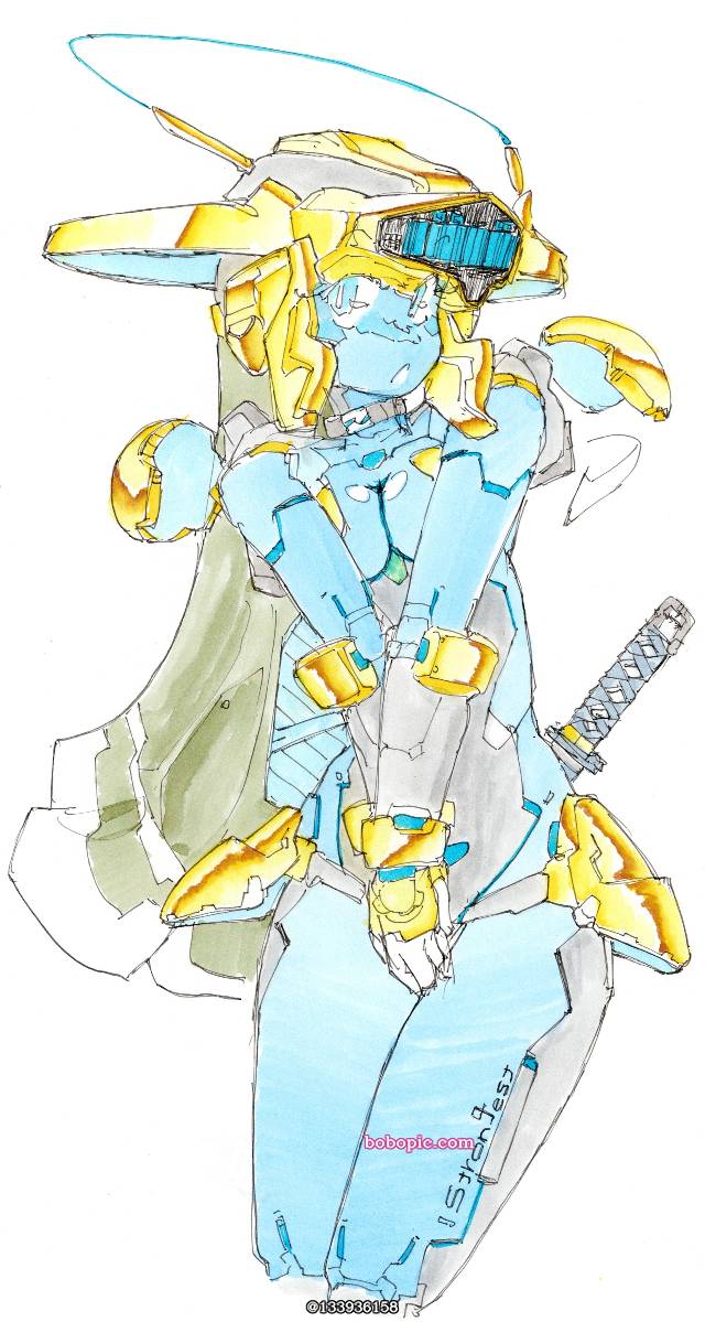 手绘, 线稿, watercolor, 机娘, 机械少女, 机械娘, 机械