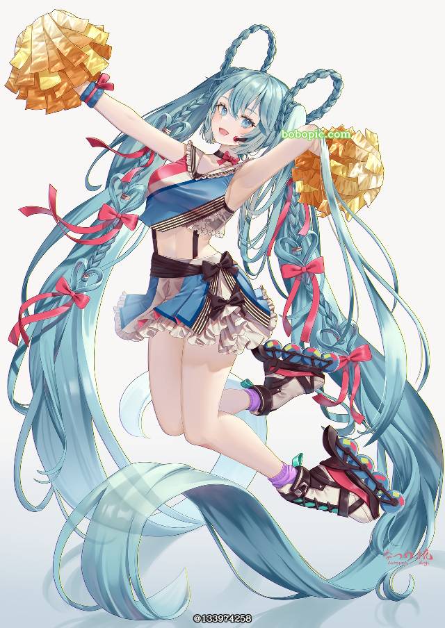 初音未来, 拉拉队员, 啦啦队长, pompon, uniform, vocaloid, 服装设计, Vocaloid, VOCALOID 100收藏