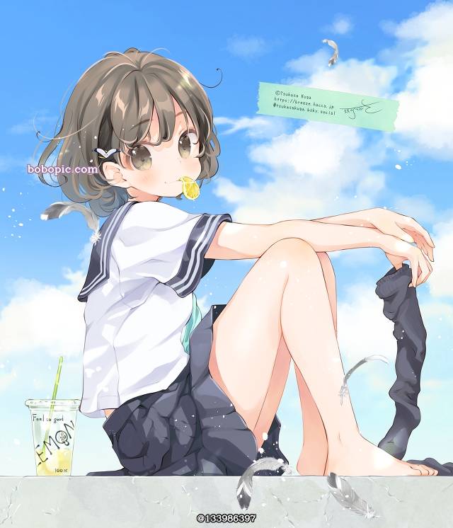 原创, 女孩子, 水手服, 柠檬, 赤脚, barefoot school uniform, 原创100收藏, Original 250+ bookmarks