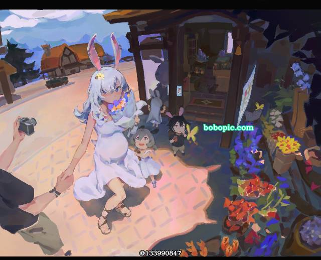 风景, bunny ears, 孕妇, family, sandals, 裙子, 裙子
