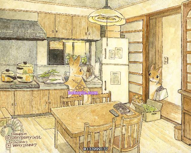 原创, 原创, traditional, hand-drawn, 彩色铅笔, watercolor painting, 兔子