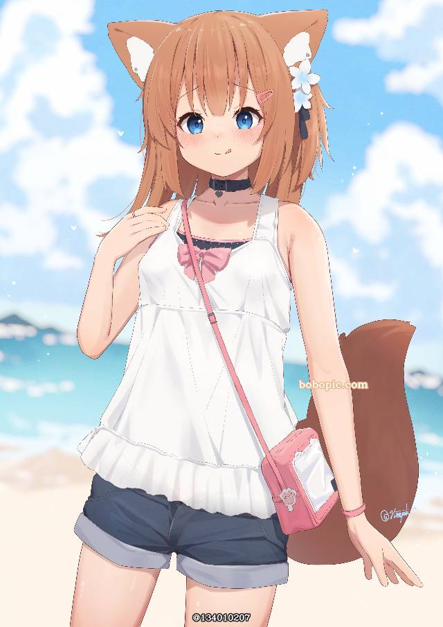 原创, 女孩子, 兽耳, fox ears, sea